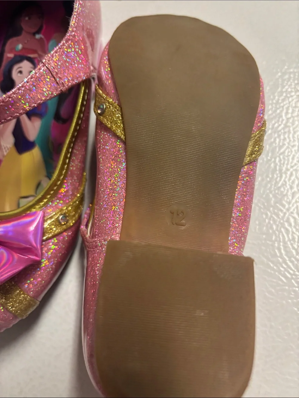 Disney Girls Pink Sparkle Princess Mary Jane costume Shoes with Bow